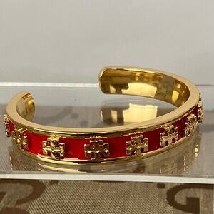 Tory Burch Gold and Red Enamel Cuff Bracelet